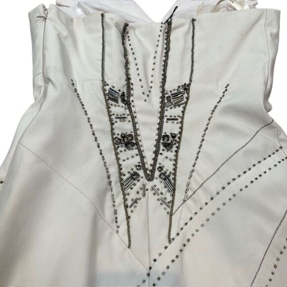 Karen Millen Cocktail Dress Strapless Cream with Bronze Embellishments Size 4 - Picture 7 of 15
